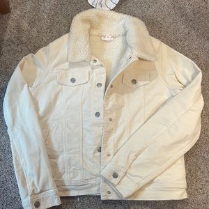 cream fluffy jean jacket